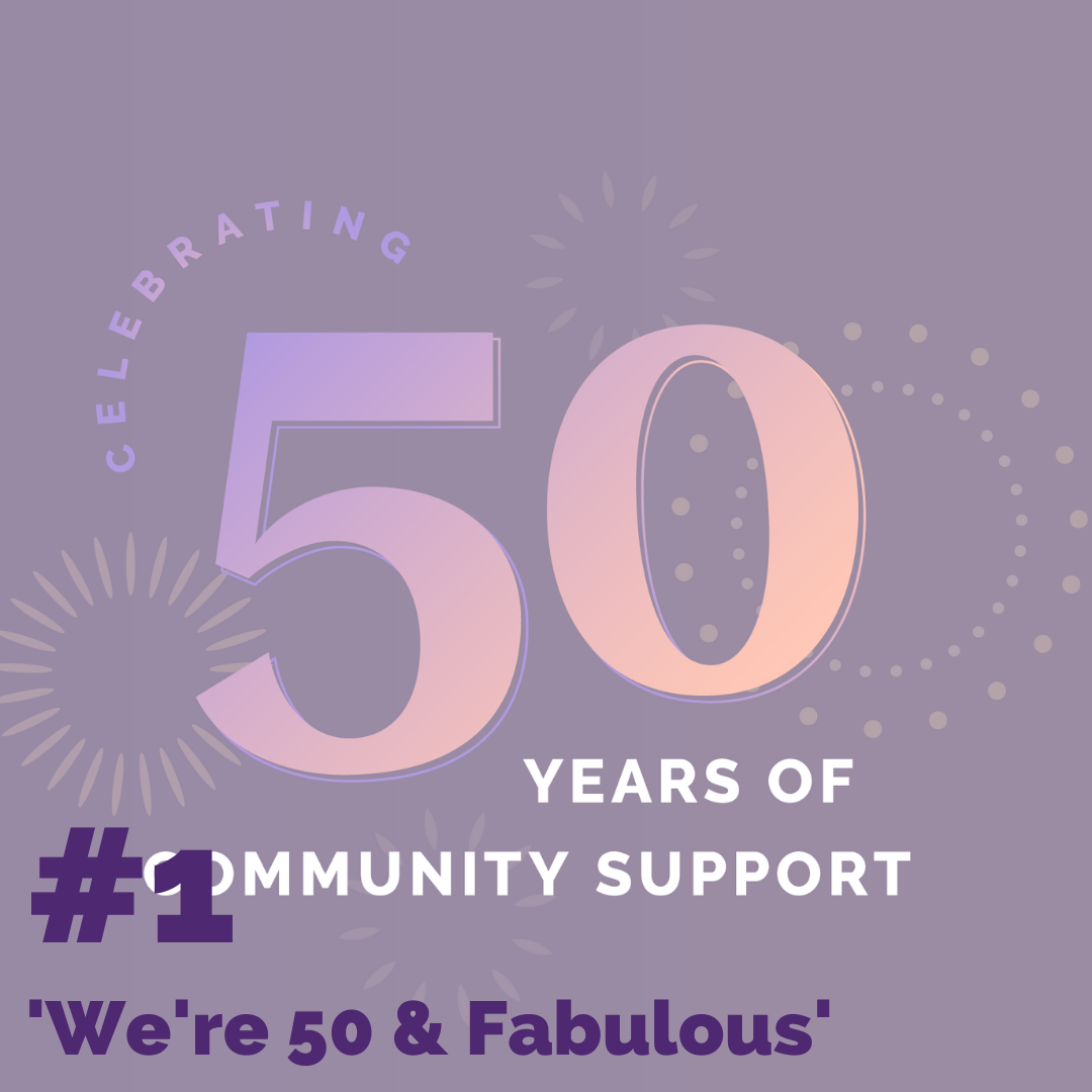 A faded image in background with text overlaid reading: "#1: 'We're 50 & Fabulous'